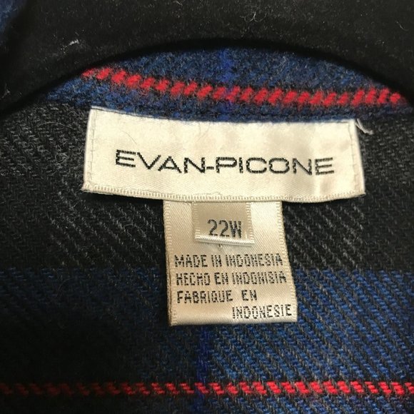 Evan Picone VTG Blue Grey Black Plaid Shirt Jacket 22W Wood Blend Snap Closure - Picture 7 of 8